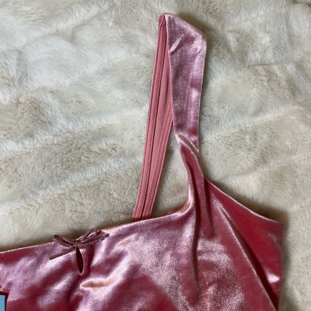 NWT Wild Fable Pink Coquette Bow Velvet Crop Top Tank Preppy Summer Slim Ballet
